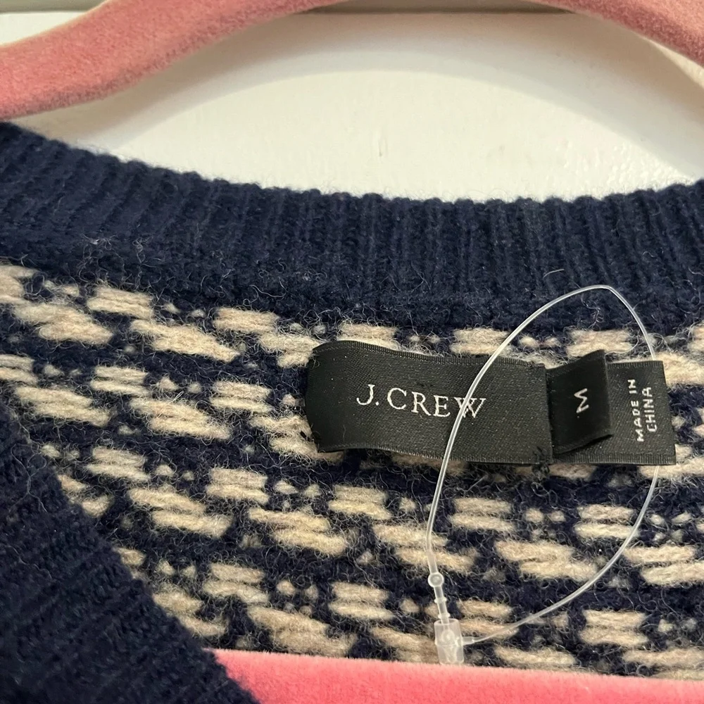 J. Crew Navy and Cream Lambswool Crewneck‎ Sweater Sz. M